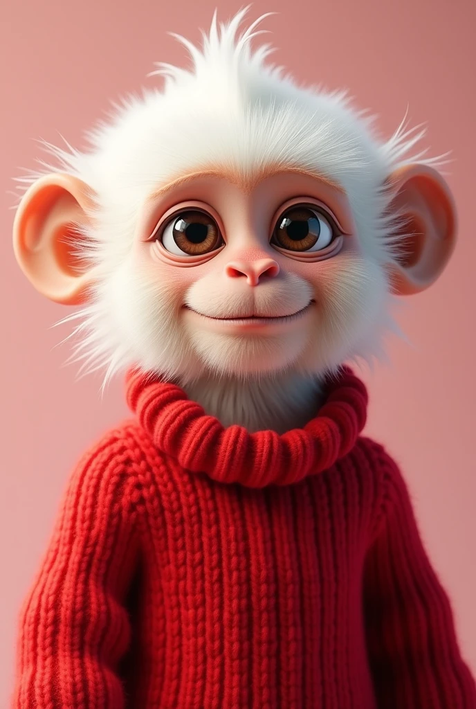 Image of a white monkey with a red sweater