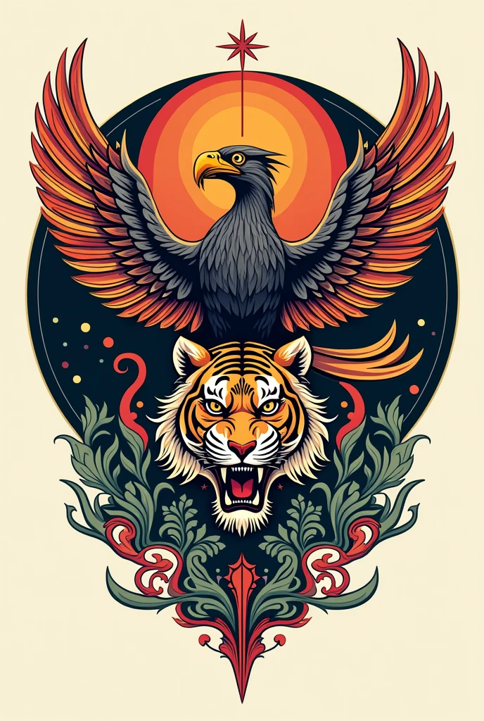 Create a logo with the writing nusantara dragon asian with the image of garuda tiger and asian
