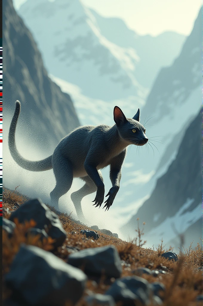 "A swift, weasel-like creature with razor-sharp claws, moving through a gust of wind in a mountainous region. Its form is barely visible, appearing as a blur in the wind as it slashes at unsuspecting travelers."