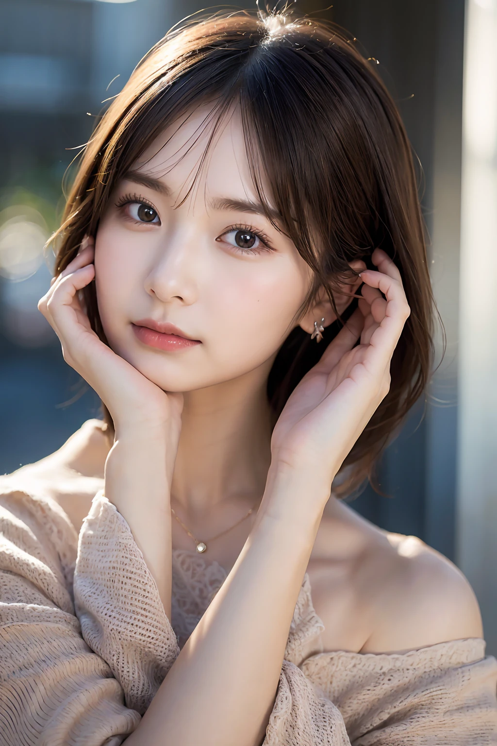 (8ก, Highest quality: 1.2), Very detailed, A complete solution, (Realistic, Realistic photo: 1.37), Portraiture, High resolution RAW color photograph, Arrested at work, High resolution and beautiful, High resolution, 8ก Image Wallpaper, Amazing details, Large file size, Very detailed美しい, Very detailed face, Finely defined eyes, Fine skin., All features are clearly displayed., The contours of the fingers are perfectly shaped.., The nose shape is correct., expressive lips, Perfect Anatomy, The background is not blurred, One Story, (20:1.2), 20th Generation, cute, Realistic