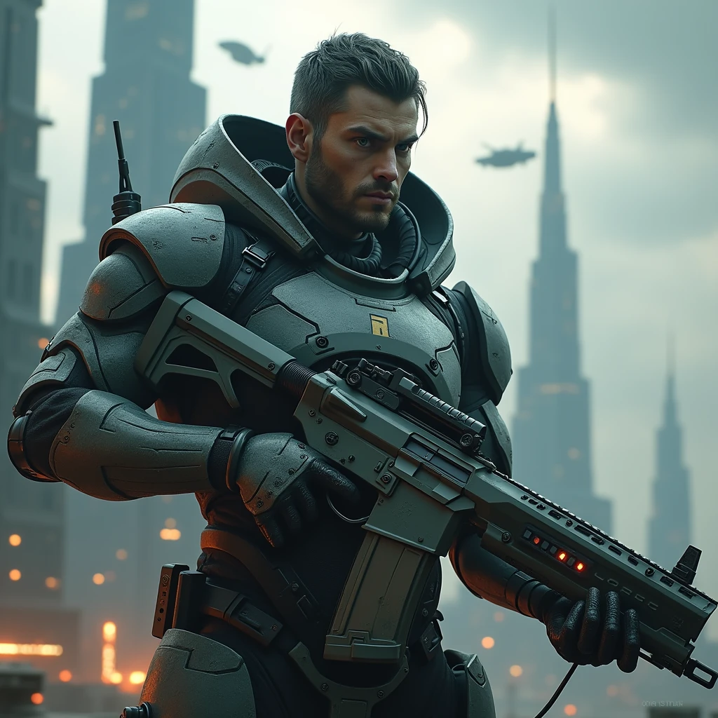 Sci fi character with gun