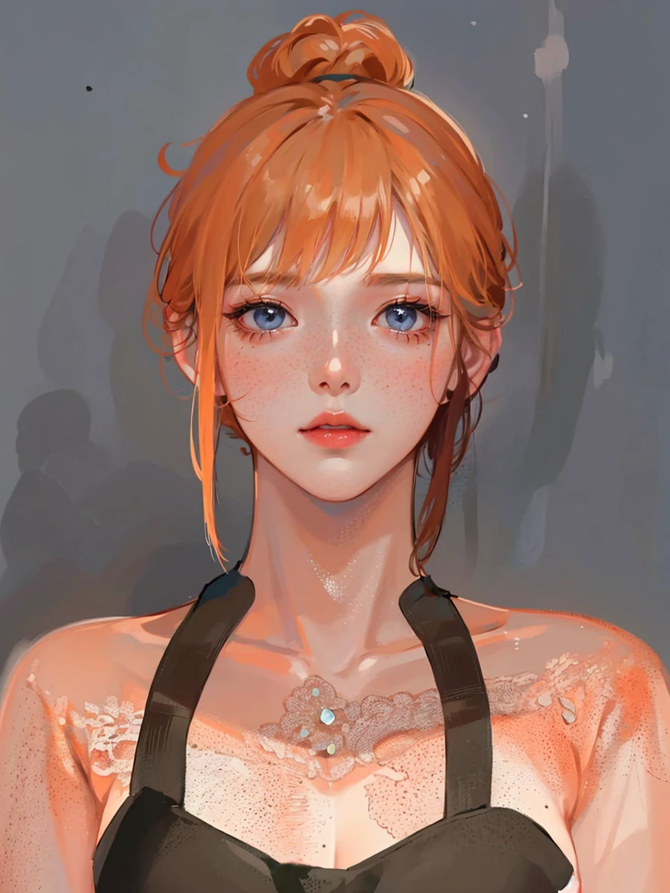 Beautiful female model with blonde hair, Hair with slight highlights, Gray-blue eyes, Medium mix, Wet paint, Gem beetle, Colored background, , Photographed by Jinna Chan.. - At six p.m.'clock,Big tits,body