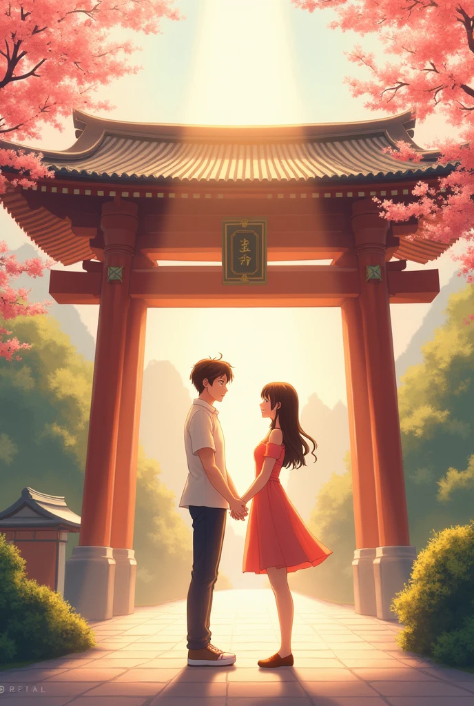 Love comes true, romance, happiness, shrine, power illustration