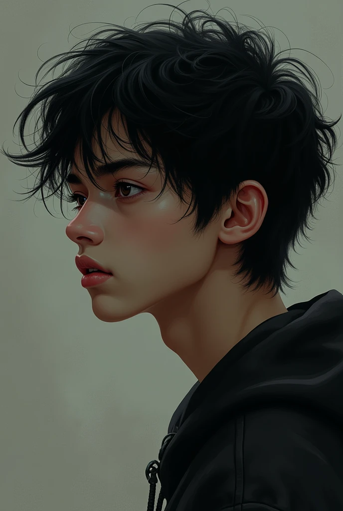 His black hair was messy, had dark brown eyes. I was fifteen years old, profile!!!