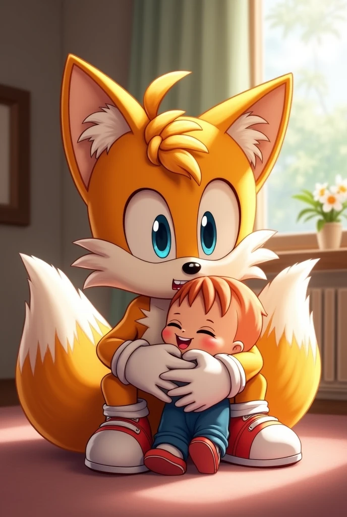 Miles Tails Prower is shota male with yellow fur with blue colour eyes and have ,naked with body trembling and satisfied face, a small dick, and is a character from sonic hedgedog 2 , sonic have blue fur are fuck Miles Tails Prower ass