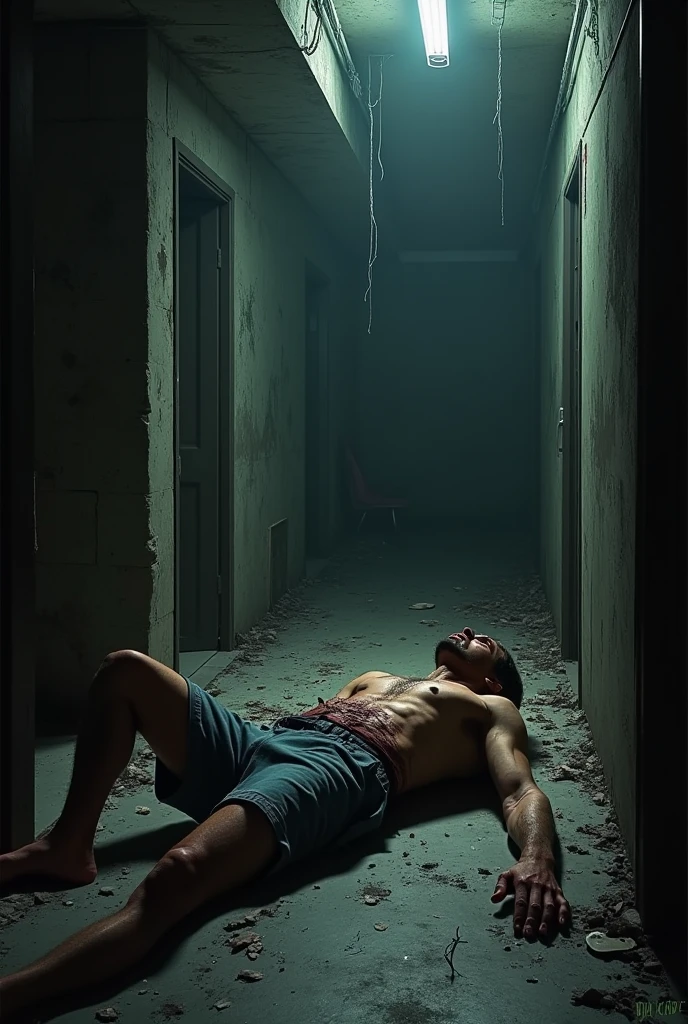 Injured man weak on a basement