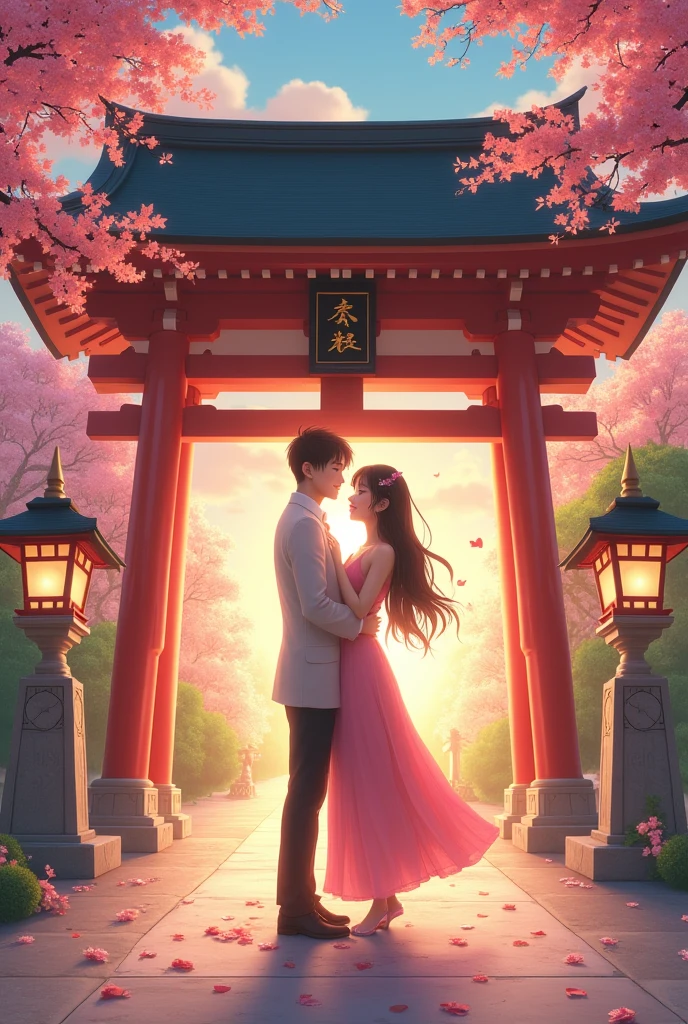 Love comes true, romance, happiness, shrine, power illustration, love fortune, fantastic