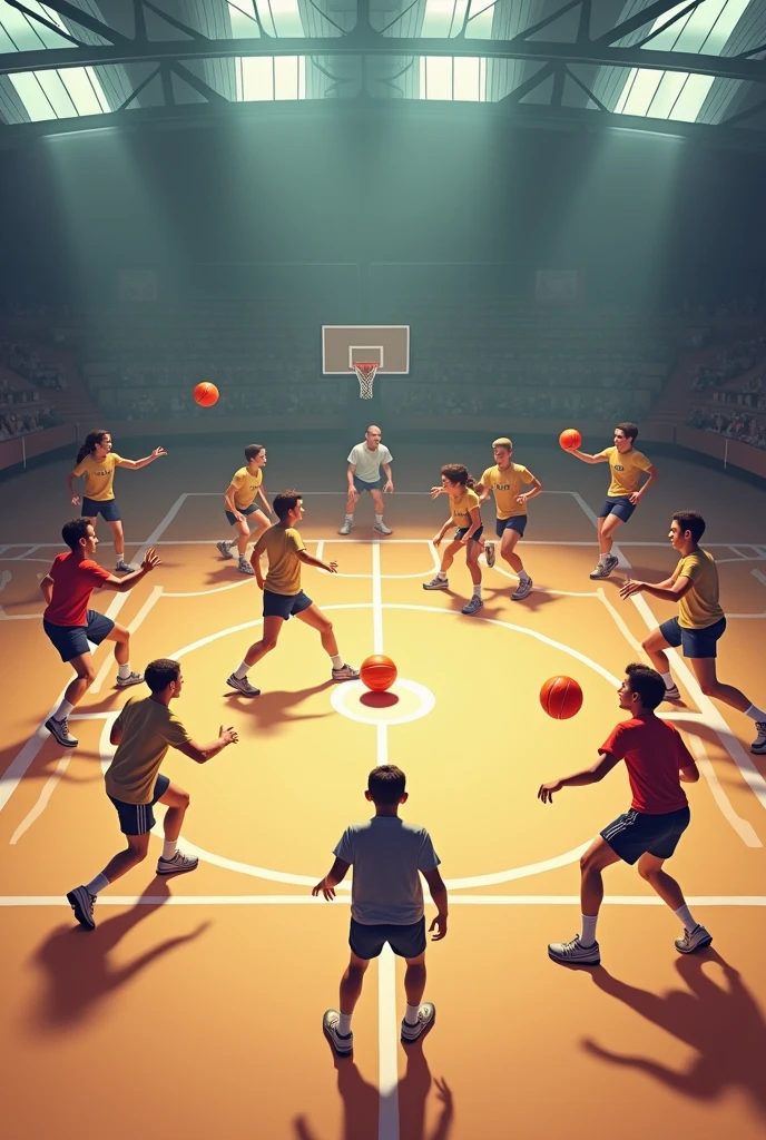 Create a dodgeball game where players kick to throw the ball, use only one ball and separate people into 2 teams that cannot cross the opponent&#39;s area
