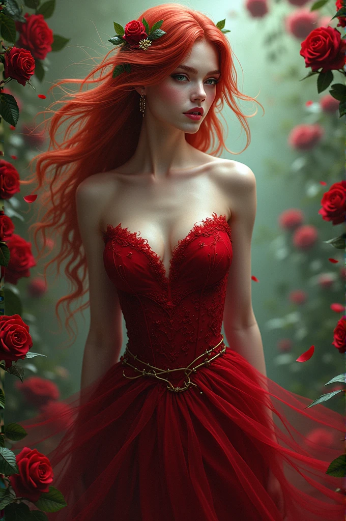 create a fantasy character inspired by roses, a cunning character