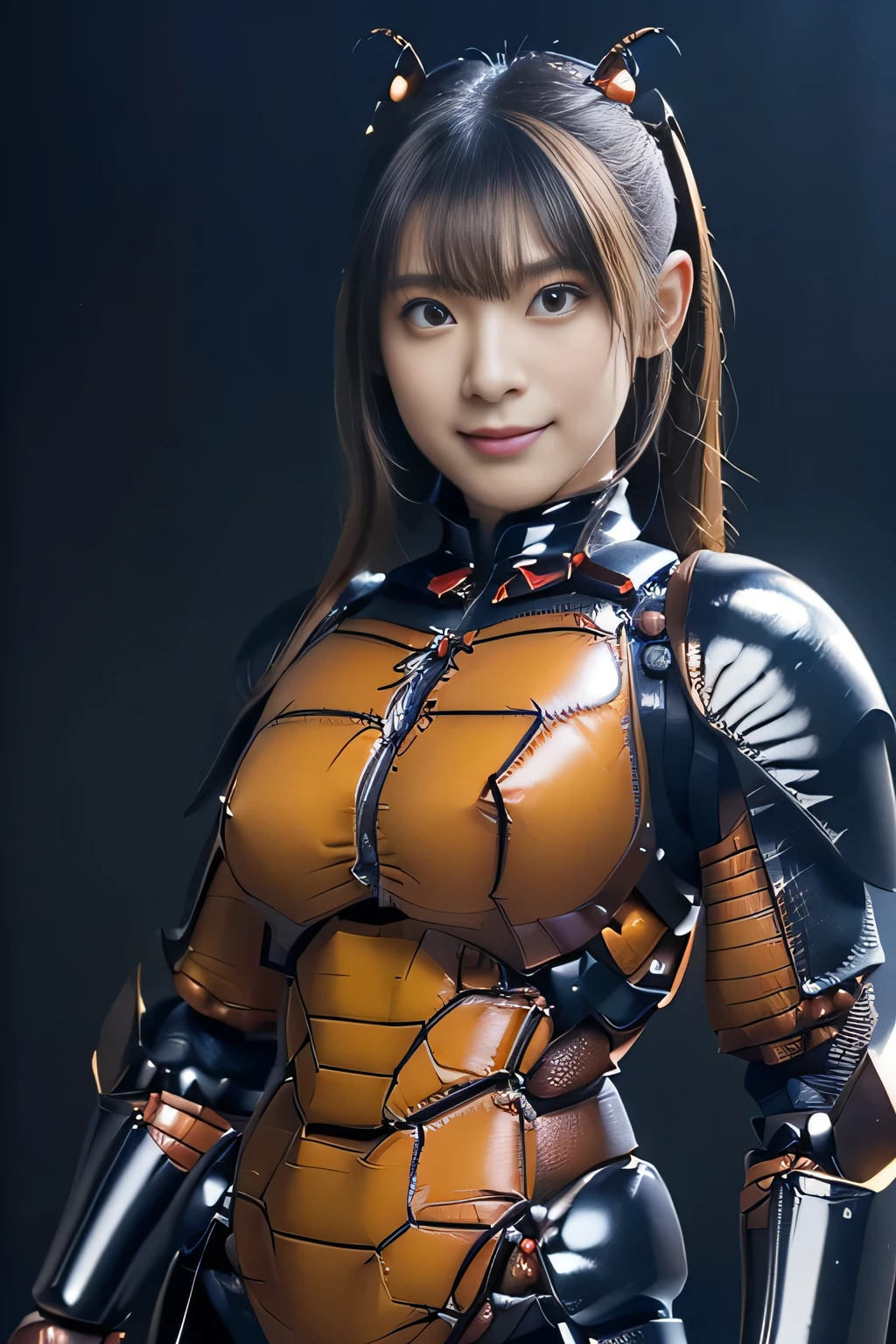 (high resolution,masterpiece,best quality,extremely detailed CG, anime, official art:1.4), realistic, photo, amazing fine details, all intricate, gloss and shiny,awesome many layers, 8k wall paper, 3d, sketch, kawaii, illustration,( solo:1.4), perfect female proportion,villainess, (fusion of dark brown cockroach and lady:1.4), (brown cockroach form lady:1.2), (brown cockroach lady:1.2), (fusion:1.2), (solo:1.4), (evil smile:1.2), muscular, abs, (cockroach brown exoskeleton bio insect suit:1.4), (cockroach brown exoskeleton bio insect armor:1.2), (brown transparency cockroach wing:1.4), (brown cockroach antennae:1.3),