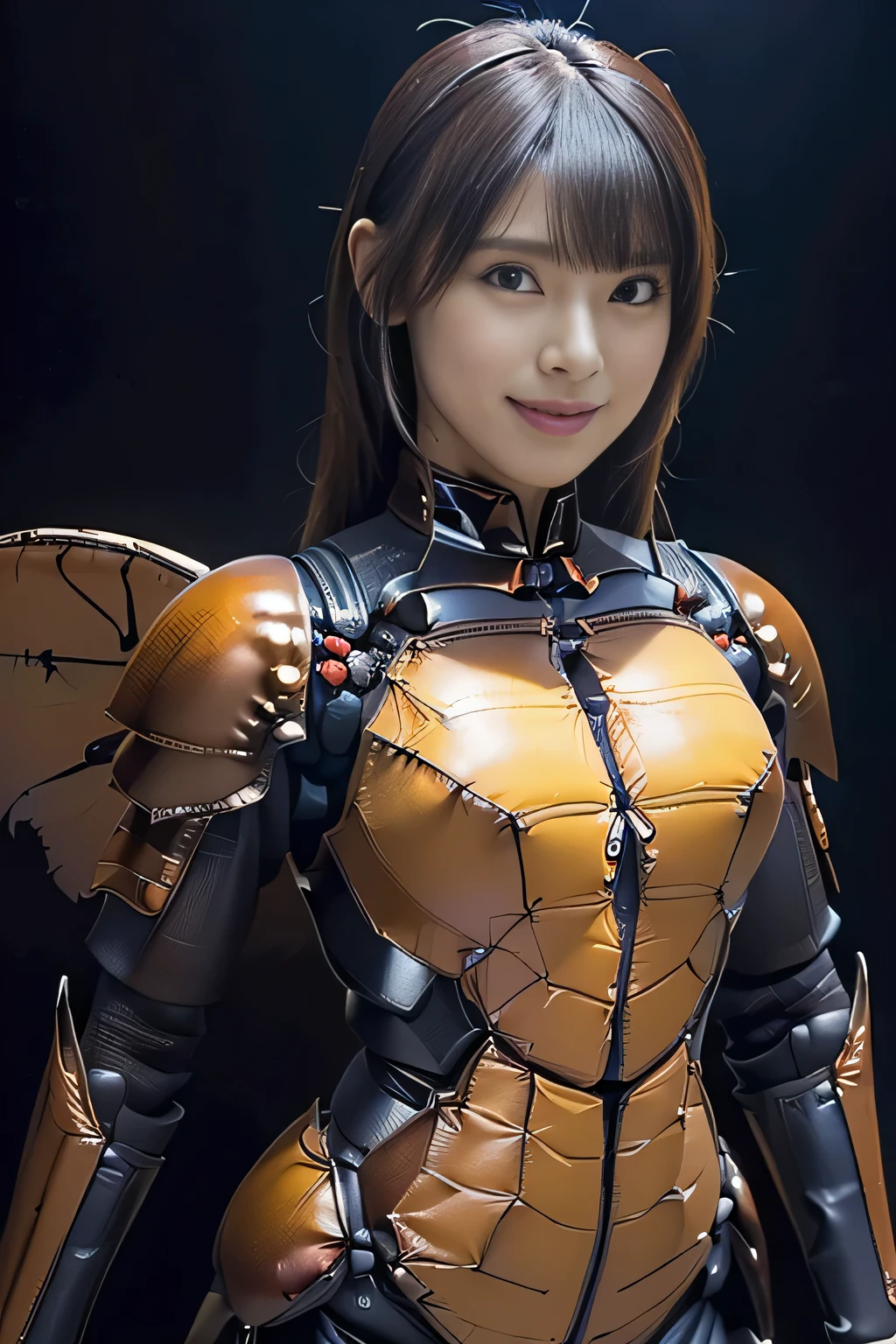 (high resolution,masterpiece,best quality,extremely detailed CG, anime, official art:1.4), realistic, photo, amazing fine details, all intricate, gloss and shiny,awesome many layers, 8k wall paper, 3d, sketch, kawaii, illustration,( solo:1.4), perfect female proportion,villainess, (fusion of dark brown cockroach and lady:1.4), (brown cockroach form lady:1.2), (brown cockroach lady:1.2), (fusion:1.2), (solo:1.4), (evil smile:1.2), muscular, abs, (cockroach brown exoskeleton bio insect suit:1.4), (cockroach brown exoskeleton bio insect armor:1.2), (brown transparency cockroach wing:1.4), (brown cockroach antennae:1.3),