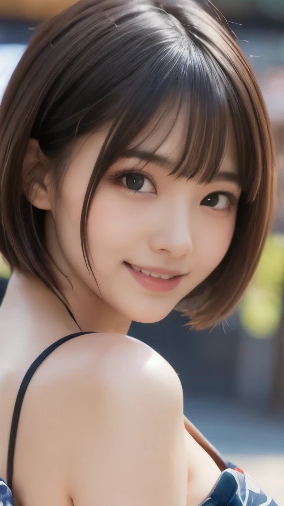 8k,Highest quality,(masterpiece:1.2),(Realistic),(Realistic:1.37),Ultra-high resolution,1 female college student,city,smile,Beautiful Eyes,Summer festival,(((Beautiful yukata))),Big Breasts,Perfect body,Perfect Fingers,Professional Lighting,gravure,Detailed face and skin texture,fine grain,RAW Photos