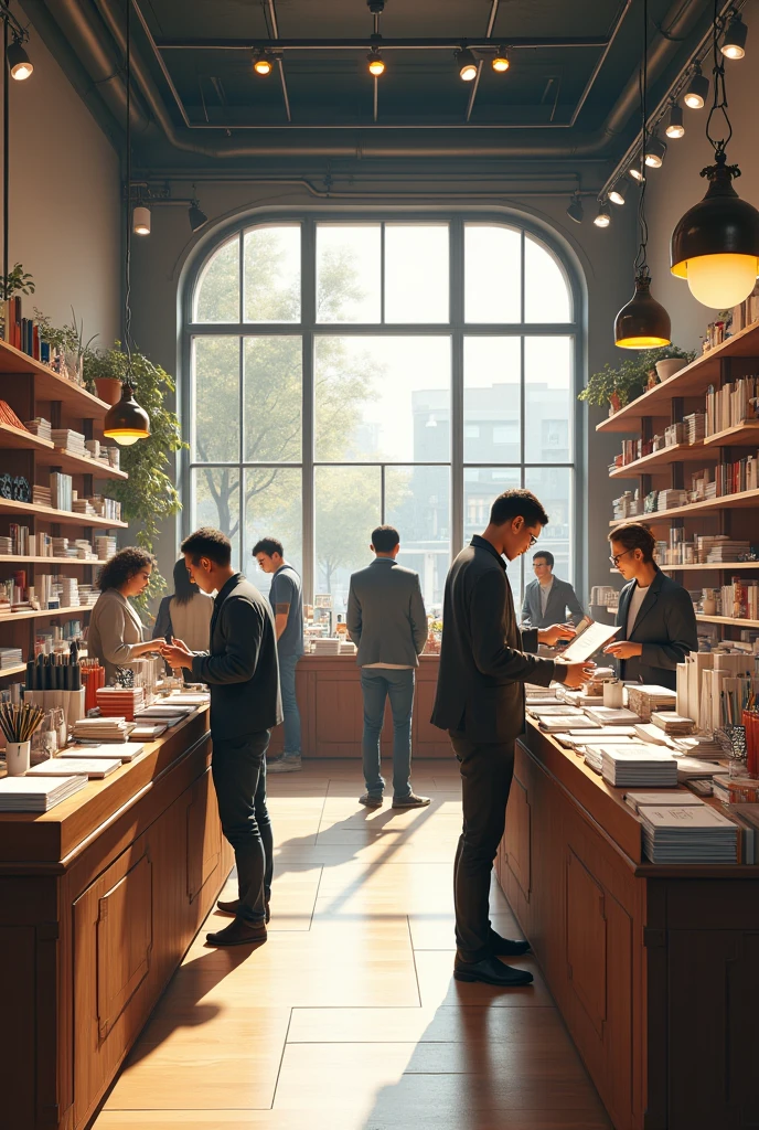 stationery store with customers in front 18k