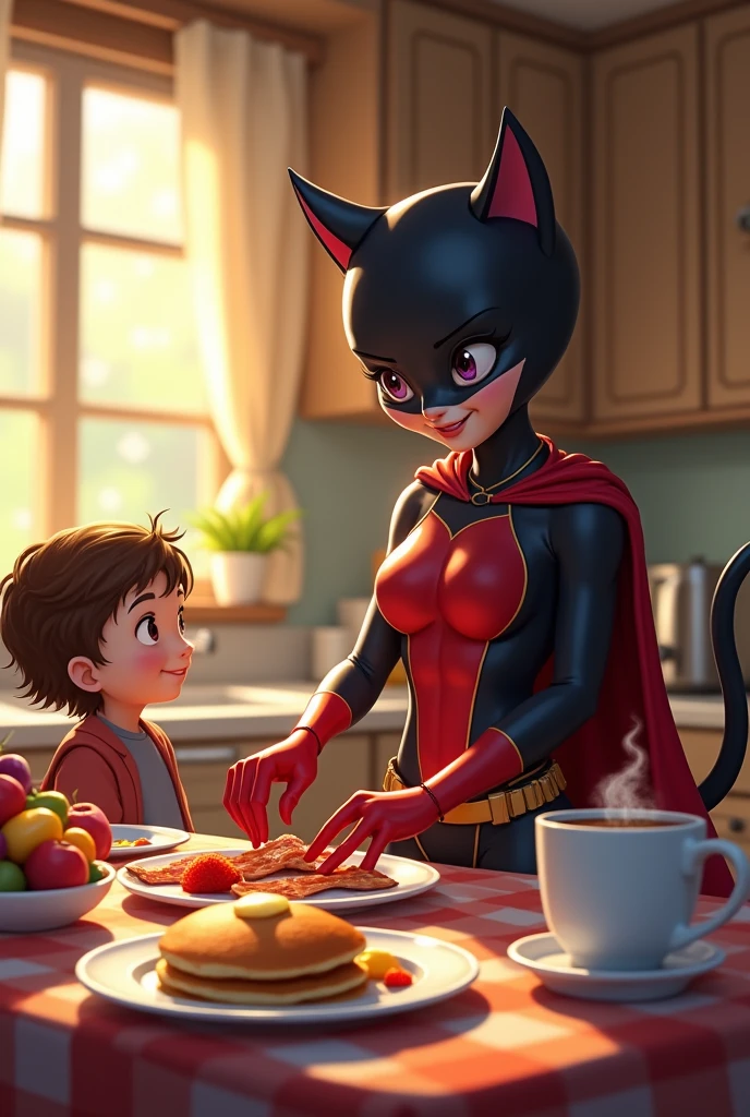 superhero cat women prepared breakfast for the ???