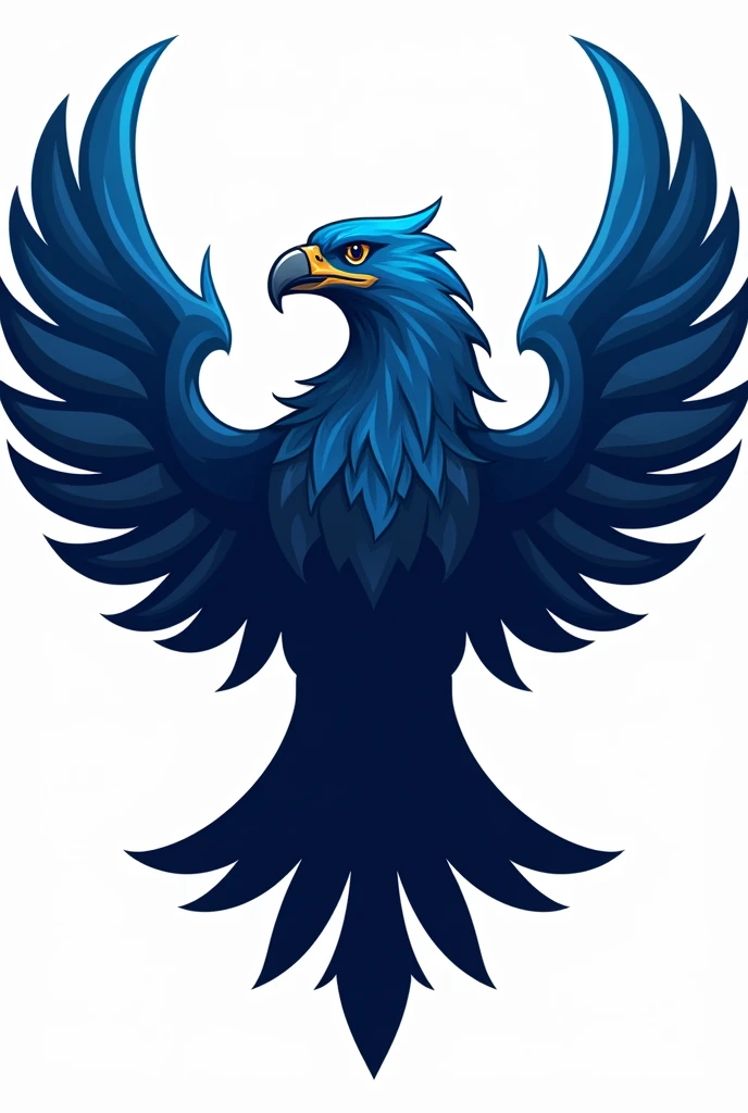 The logo of a blue eagle with its wings spread out and then showing the entire head in the middle, then the wings should not be too many and the background is transparent, seni vector berbasis macot dengan line art hitamnya yang agak tebal, cgsociety, seni digital, prajurit phoenix, ikon video game, det, vector, quetzal, grafik vvector seperti logo pada game, very symmetrical!, arm detail, steam community, kilat cyan, neotribal, logo mascot, show the whole body