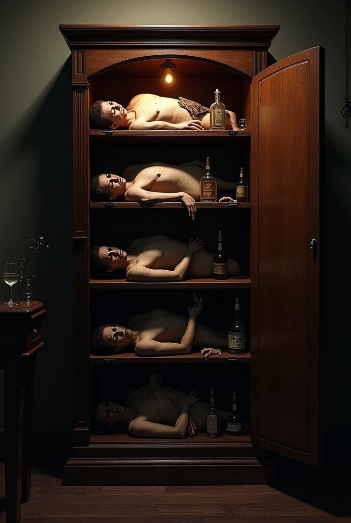 Liquor cabinet with 3 bodies together with 5 shelves each 