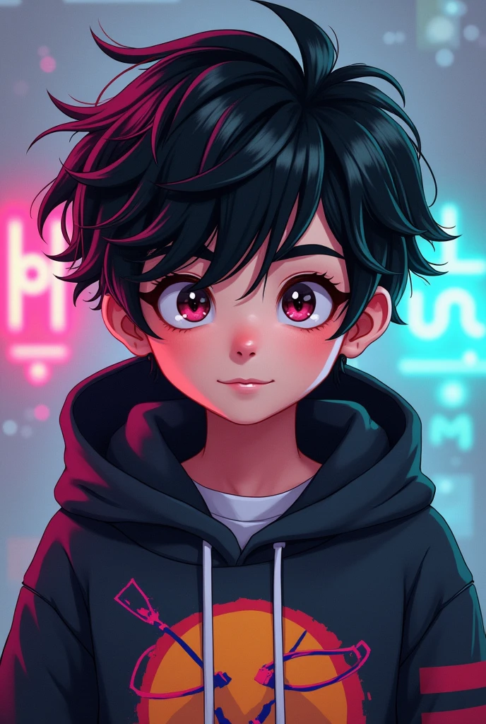 His black hair was messy, I was fifteen years old famous profile!!! for viral instagram!!!! with a graphic design hoodie animado!! with a graphic design hoodie