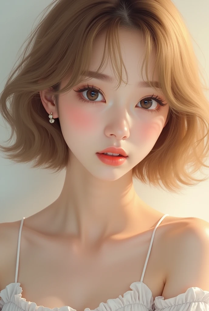 ((best quality)), ((masterpiece)), (detailed), perfect face, no make face, short hair, golden hair ((complete closed mouth)), 20 years old Japanese idol, 1 pretty girl,