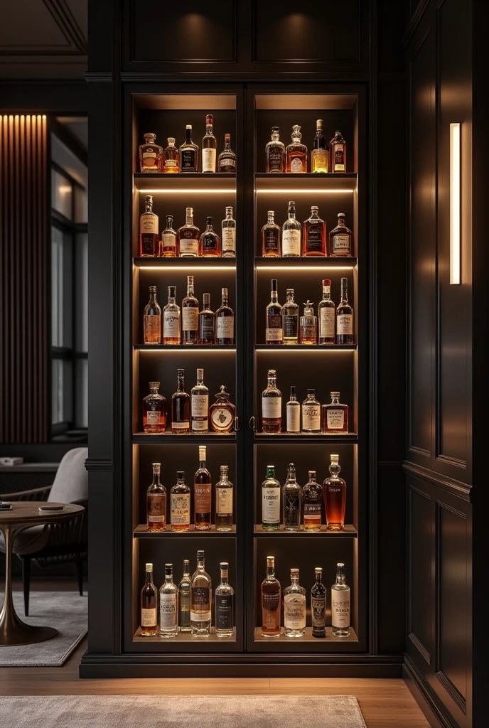Liquor cabinet with 3 compartments together with 5 shelves each