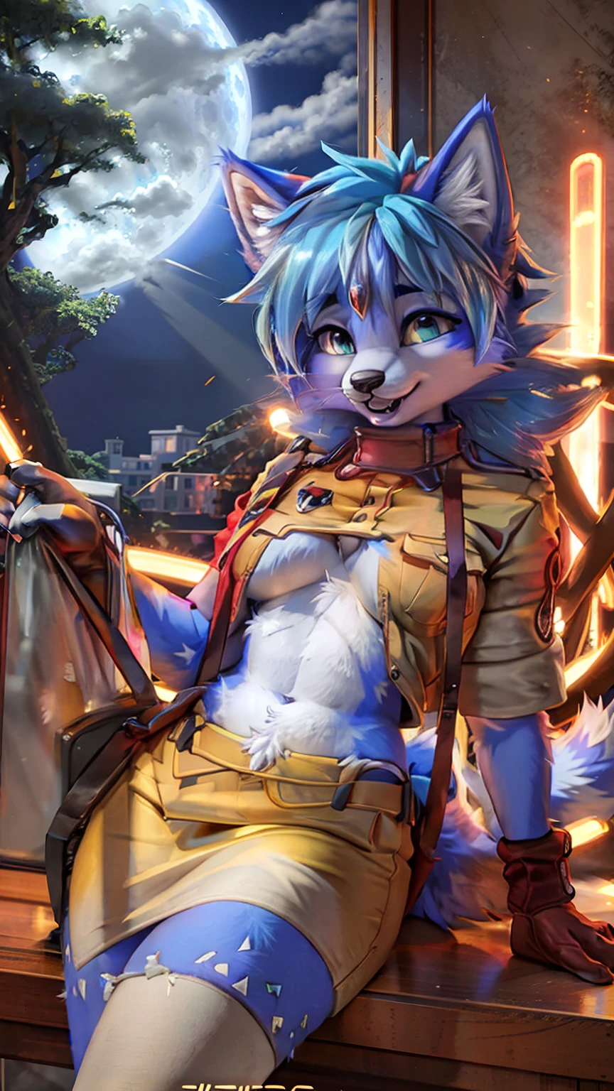 A beautiful and detailed (cute portrait) wa ((krystal)), Star Fox krystal, sslim, lovable, green eyes, medium breasts, (((Long blue hair 1.3))), Decollete, anthro, furry, Uploaded E621, detailed fluffy fur, (wa Fluff-Kevlar, Bayard Wu, Pino Daeni), detailed face, (fluffy), 1 girl, alone, sweet girl, 