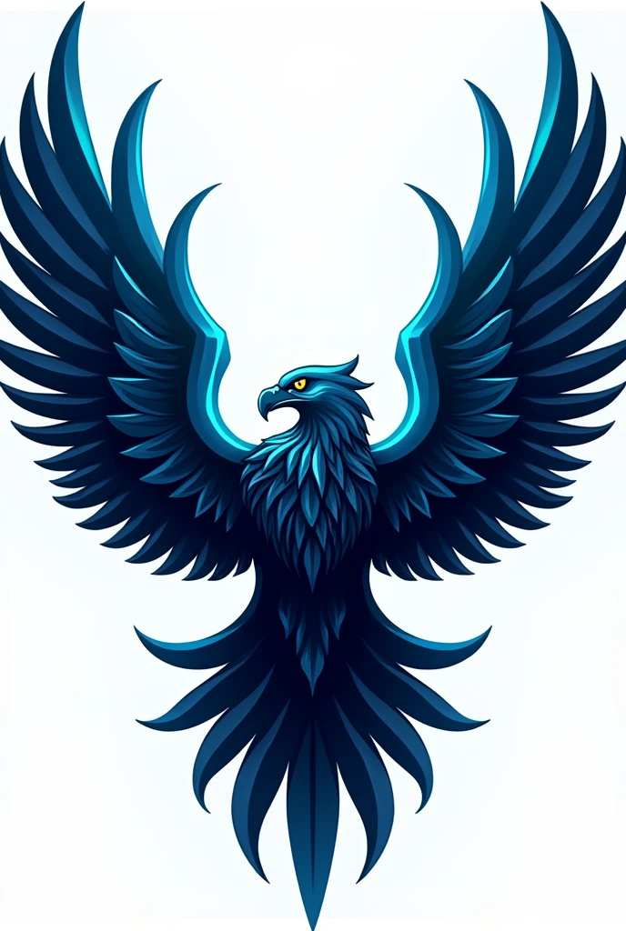 The logo of a blue eagle with its wings spread out and facing the entire head towards the middle of the body, not too many wings and a transparent background, seni vector berbasis macot dengan line art hitamnya yang agak tebal, cgsociety, seni digital, prajurit phoenix, ikon video game, det, vector, quetzal, grafik vvector seperti logo pada game, very symmetrical!, arm detail, steam community, kilat cyan, neotribal, logo mascot, show the whole body