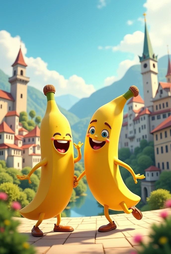 Two animated bananas in Europe