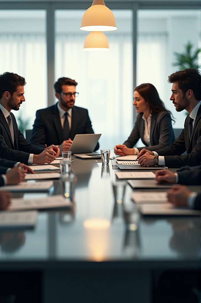 Business meeting of 4 to 5 people discussing