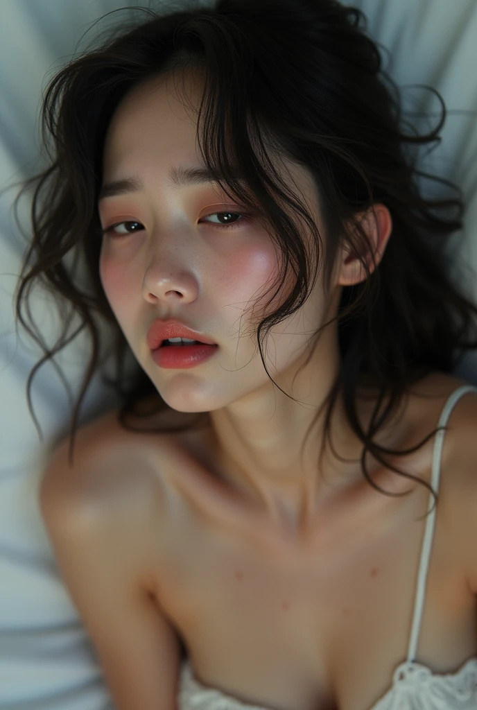 (Beautiful Japanese woman), (nsfw:1.4),High resolution, in 8K、RAWphotographgraphy、Highest quality、masterpiece、1  girl, (flat chest like a boy:1.2), ((skinny body:1.2)), wavy hair, Anatomically Correct, crying, sexual climax, orgasm face, bitch, (pussy juice), 