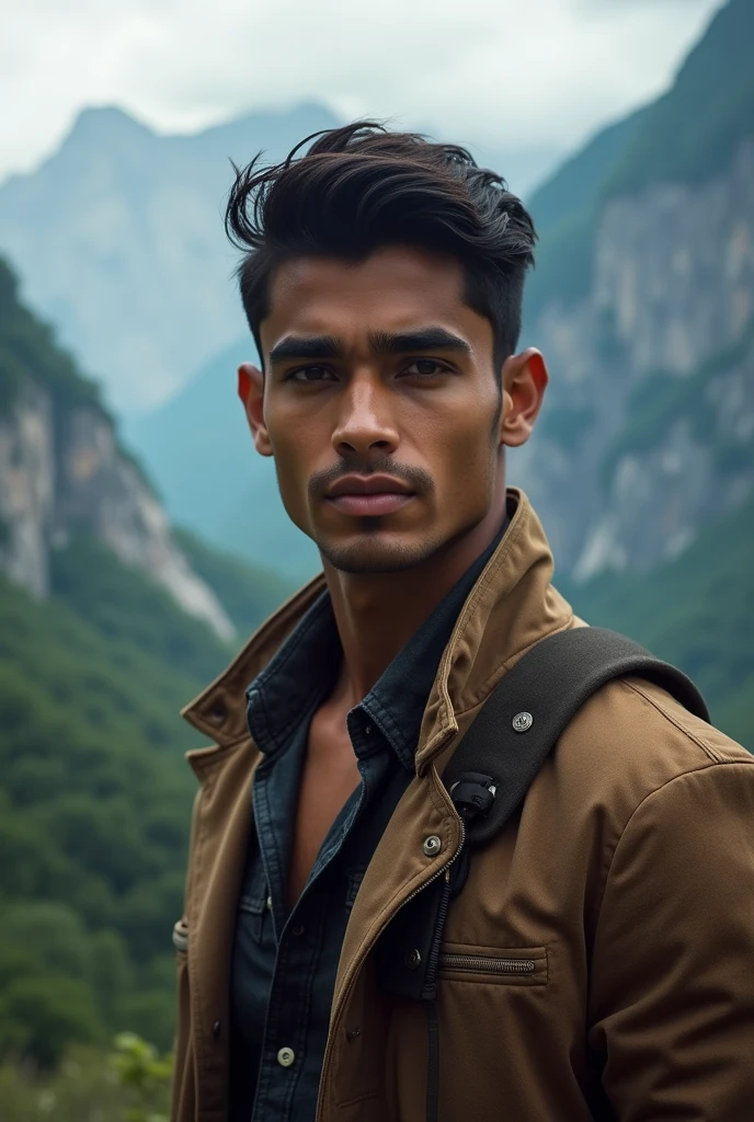 Beautiful Indian boy age about 21 look like cool and handsome background a most powerful scenery