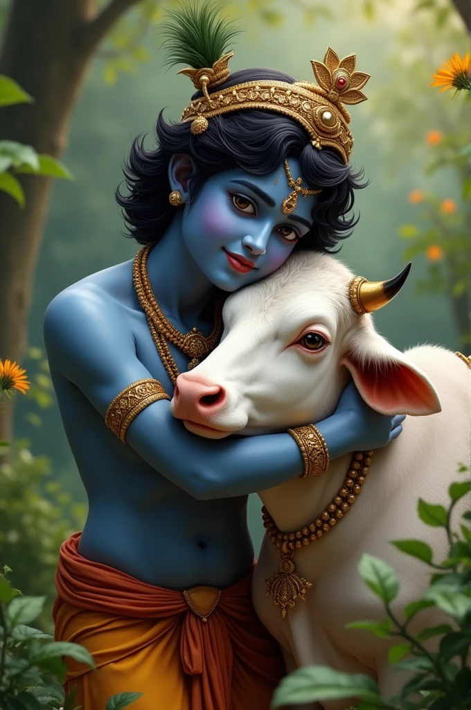 Teen age lord krishna hugging cow I need portrait ima