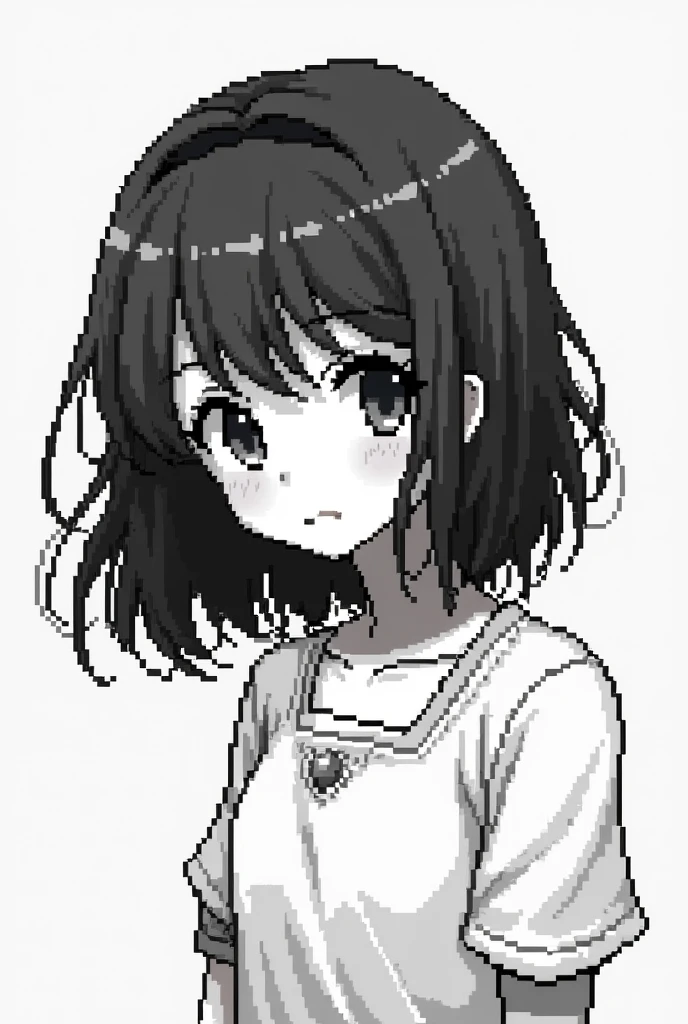 anime girl pixel art black and white 48x48 p
