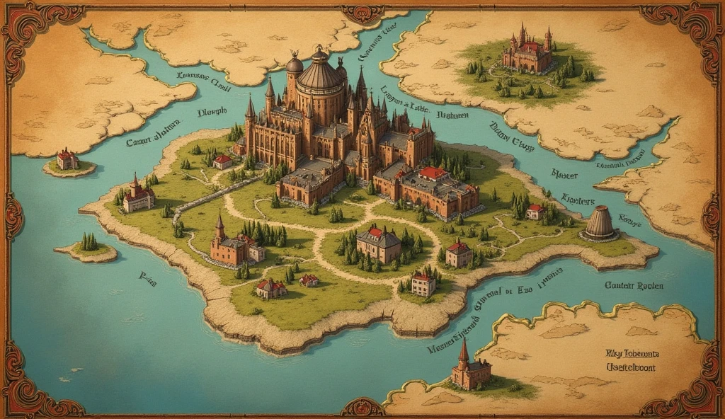 Medieval map, Old style, digital art style, No names