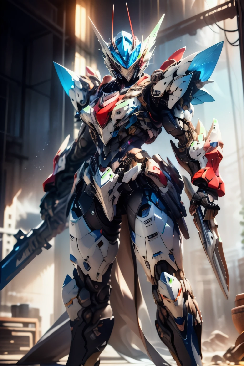 Red plum tea,A red mecha standing in the endless sea,deep sea,Heavy Armor,Strong limbs,Energy Core,Power Armor,Fully Armed,Highest quality,masterpiece,No humans,V-shaped fins,Blue Theme,Large Breasts,Feminine line D rendering, Loveable characters, 3D Art,Professional 3D Models {prompt} . Octane Rendering, Highly Details, Volumetric, lighting of drama,Professional 3D Models {prompt}, Octane Rendering, Highly Details, Volumetric, lighting of drama