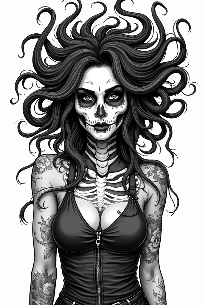 Girl, dress as a Skeleton and be sexy, sketch drawing animated