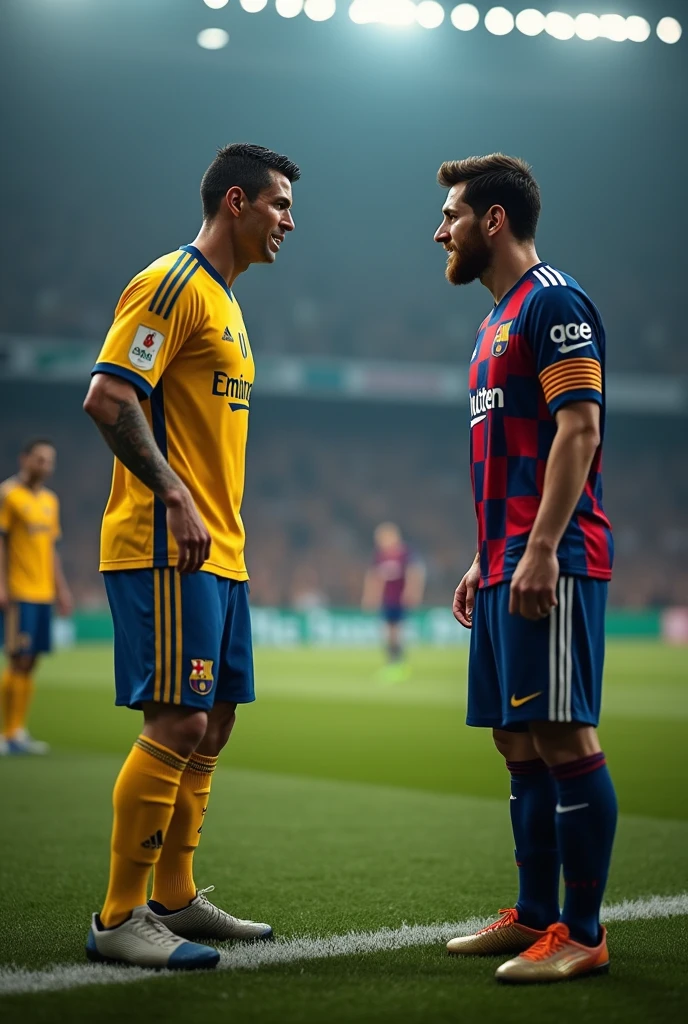 Ronaldo looking at messi with angry reaction