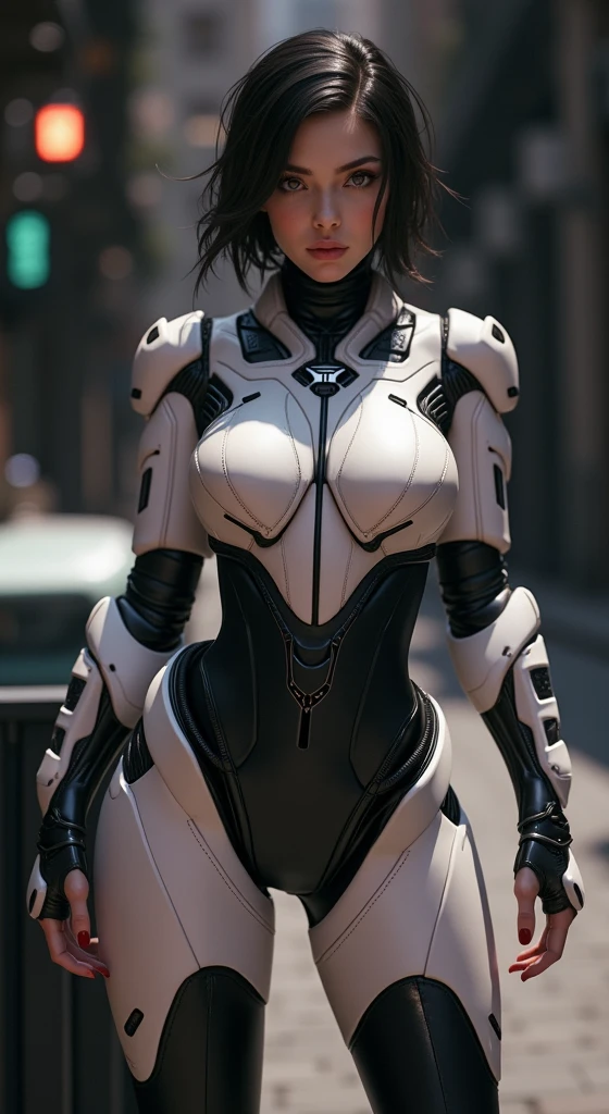 there is a woman in a robot suit posing for a picture, cyberpunk art inspired by Marek Okon, cgsociety contest winner, neo-dada, cute cyborg girl, beutiful white girl cyborg, perfect android girl, beutiful girl cyborg, perfect anime cyborg woman, cyborg girl, cyborg - girl, beautiful cyborg girl, beautiful female android!, perfect cyborg female