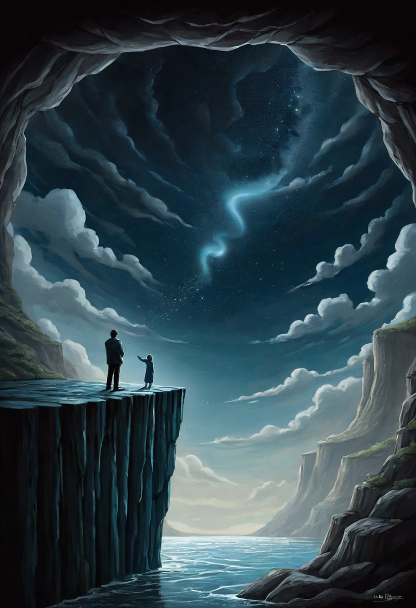 A deeply emotional and surreal illustration capturing the essence of heartbreak and separation. The scene is set on the edge of a towering cliff, with a figure standing alone, looking out into a vast, dark abyss. The figure, representing the singer, is partially in shadow, symbolizing the emotional pain and confusion. Their hand is outstretched, as if reaching for someone who has already let go, with the faint silhouette of a distant figure fading away in the background, symbolizing the lost connection.
Above the abyss, a vast night sky is filled with swirling dark clouds, reflecting the inner turmoil. In the sky, faint outlines of memories are visible—two hands once held together, now separated, echoing the lyrics. The stars are dim, as if the light has been drained from the world.
In the foreground, there is a bookshelf with a heart encased in glass, symbolizing the love that has been 'put on a shelf.' The heart is cracked, and vines have begun to grow around it, signifying the passage of time and the process of letting go.
A single tear falls from the figure’s eye, transforming into a small river that flows off the edge of the cliff, representing the lingering sadness. In the distance, a path can be seen leading away from the cliff, symbolizing the journey the figure must now take alone.