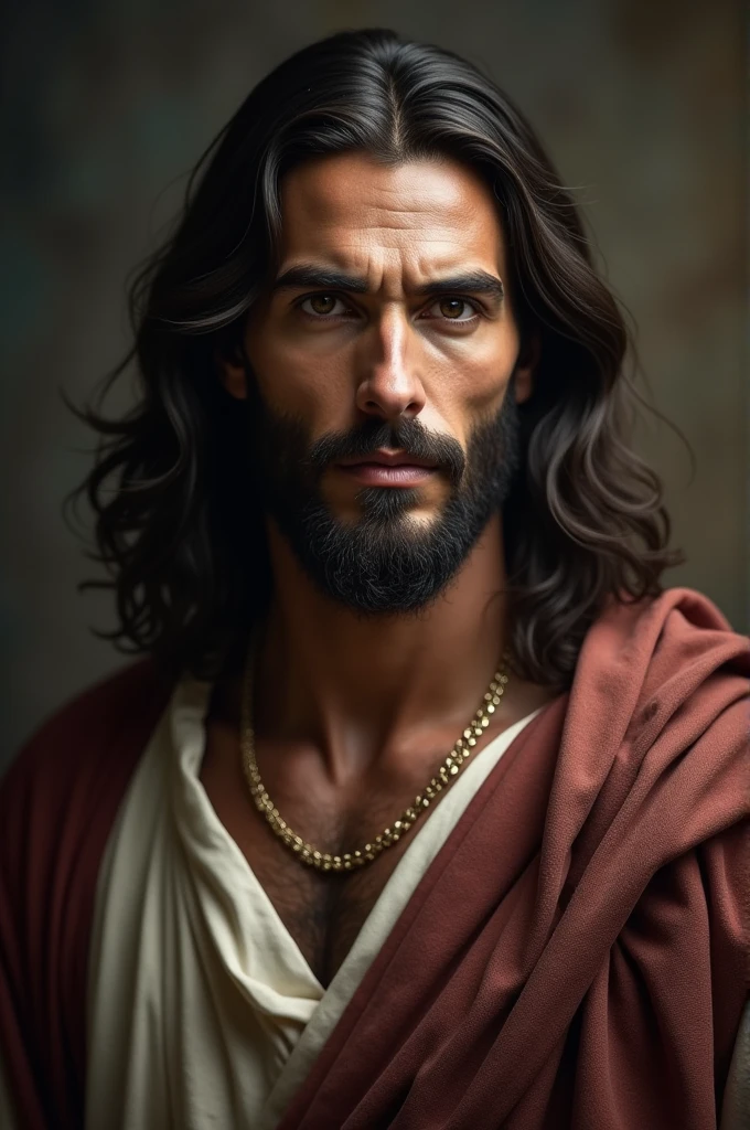 arafed man with long hair and beard wearing a robe, jesus christ, jesus of nazareth, jesus christ in mass effect, portrait of jesus christ, dressed like jesus christ, jesus face, jesus, christian, gigachad jesus, mid long hair, jason momoa as assyrian, tron legacy jesus christ, lászló szabados