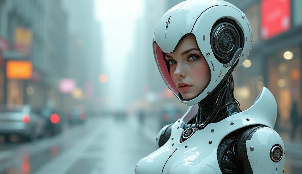 there is a woman in a robot suit posing for a picture, cyberpunk art inspired by Marek Okon, cgsociety contest winner, neo-dada, cute cyborg girl, beutiful white girl cyborg, perfect android girl, beutiful girl cyborg, perfect anime cyborg woman, cyborg girl, cyborg - girl, beautiful cyborg girl, beautiful female android!, perfect cyborg female