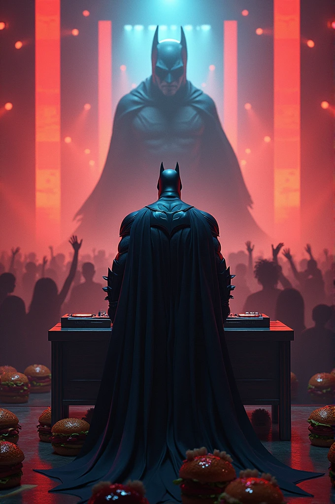 Batman and Rio dj alok playing at a show with fear several hamburgers
