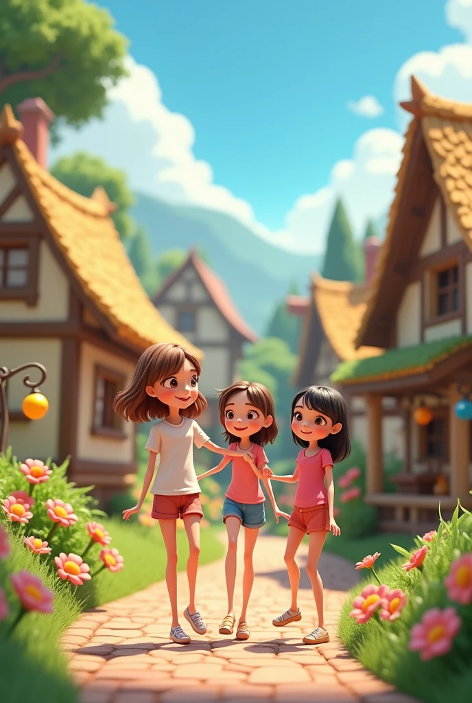 Young tall girls in village ai 3d image cartoon type
