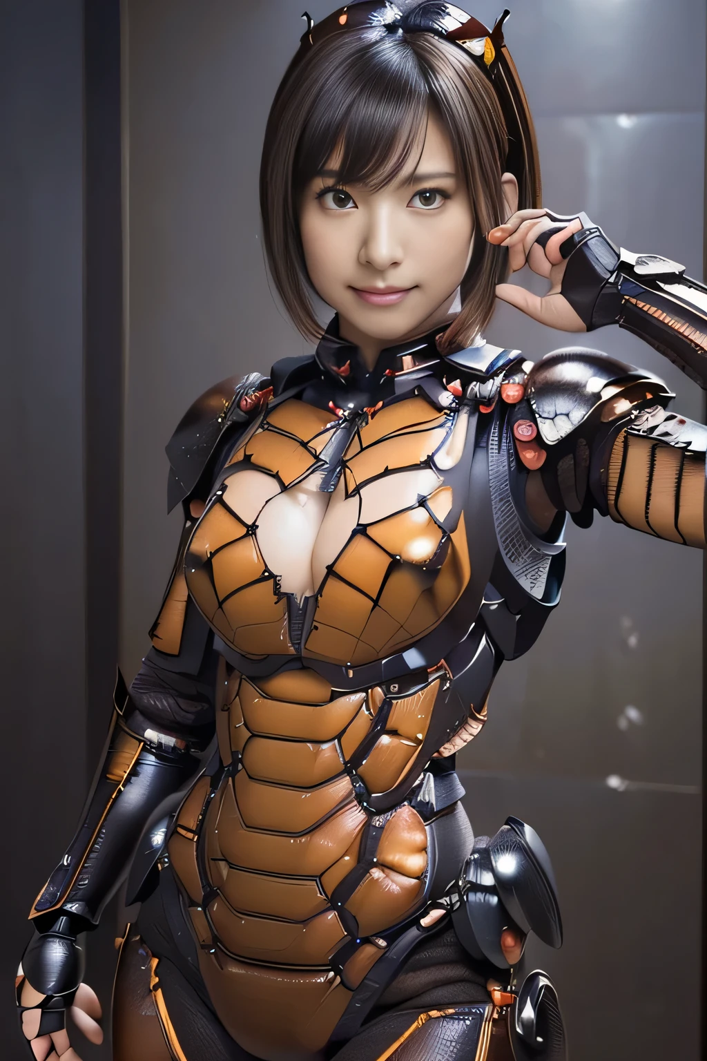 (high resolution,masterpiece,best quality,extremely detailed CG, anime, official art:1.4), realistic, photo, amazing fine details, all intricate, gloss and shiny,awesome many layers, 8k wall paper, 3d, sketch, kawaii, illustration,( solo:1.4), perfect female proportion,villainess, (fusion of dark brown cockroach and lady:1.4), (brown cockroach form lady:1.2), (brown cockroach lady:1.2), (fusion:1.2), (solo:1.4), (evil smile:1.2), muscular, abs, (cockroach brown exoskeleton bio insect suit:1.4), (cockroach brown exoskeleton bio insect armor:1.2), (brown transparency cockroach wing:1.4), (brown cockroach antennae:1.3),