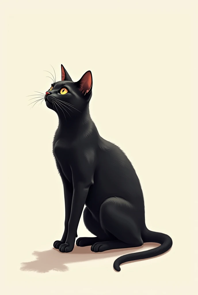 Let there be a cat that stands sideways with its whole body, just standing sideways 