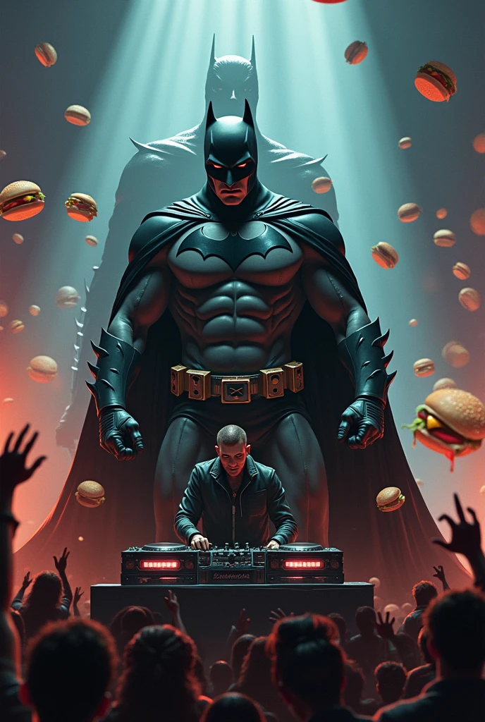 Batman and Rio dj alok playing at a show with fear several hamburgers