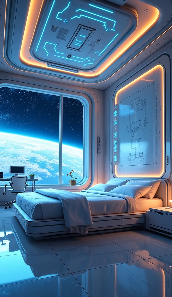 Spaceship, bedroom, futuristic, anime
