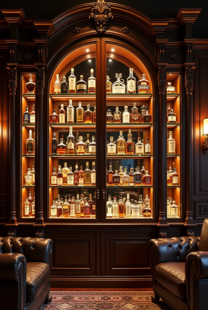 Large liquor cabinet with different varieties of liquors
