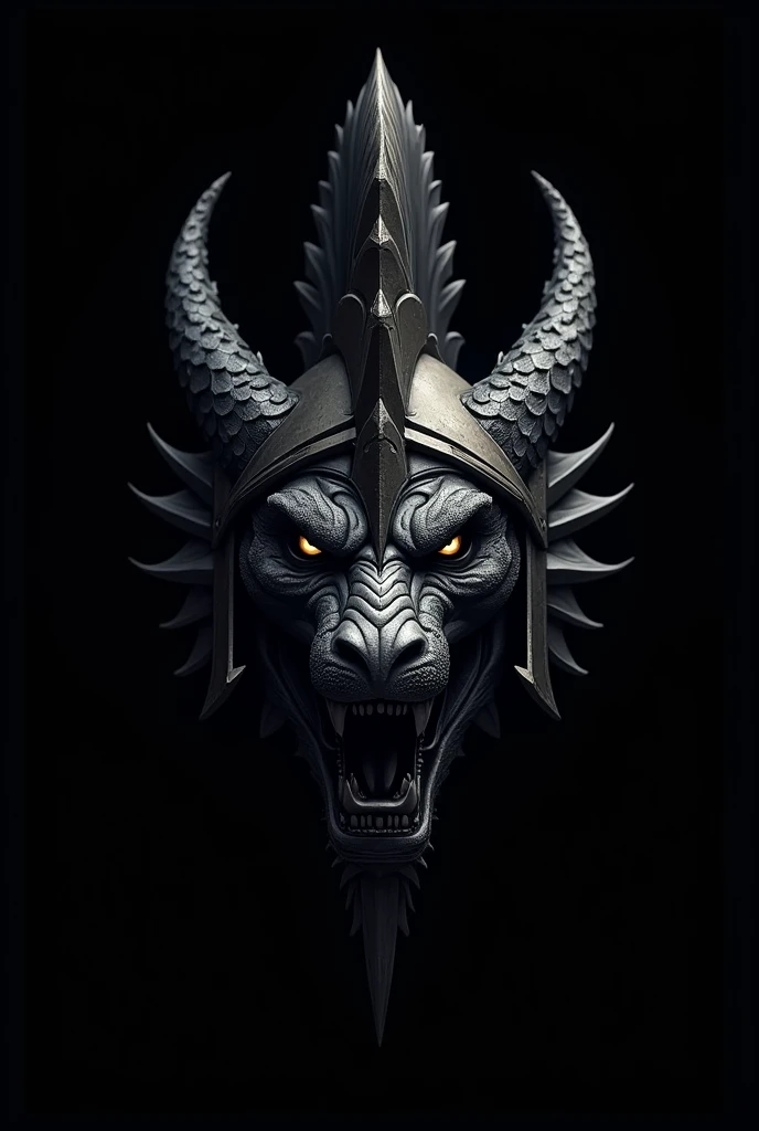 create a icon no details a side dragon head with spartan helmet, black