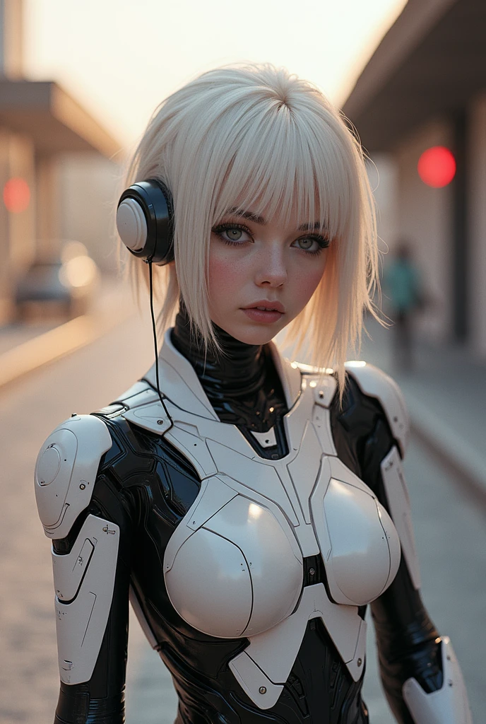 there is a woman in a robot suit posing for a picture, cyberpunk art inspired by Marek Okon, cgsociety contest winner, neo-dada, cute cyborg girl, beutiful white girl cyborg, perfect android girl, beutiful girl cyborg, perfect anime cyborg woman, cyborg girl, cyborg - girl, beautiful cyborg girl, beautiful female android!, perfect cyborg female