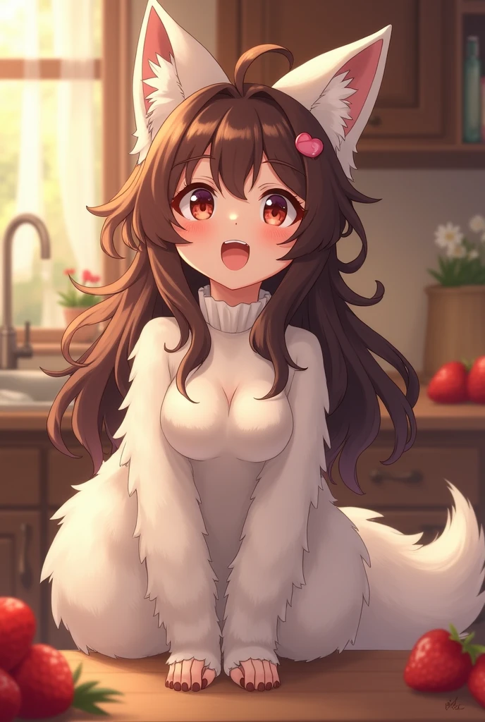 (fluffy furry anthro: 1.6),(young: 1.6),mini girl,cat girl,black long hair,wavy hair,pink fur,small breasts,wear on bath towel,shower room,sit on shower chair,wet body,wet arms,wet legs,a lot of water steam,low angle,happy face