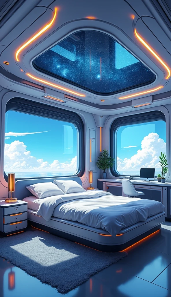 Spaceship, bedroom, futuristic, anime